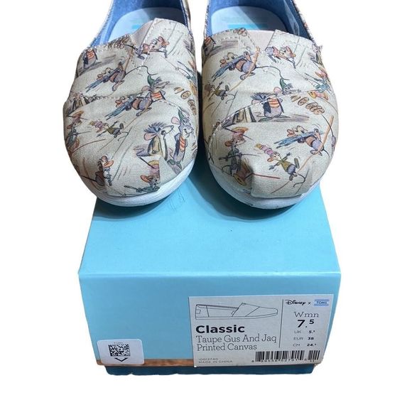 Disney x TOMS Classic Taupe Gus and Jaq Printed Canvas 7.5 Limited Edition RARE - Picture 5 of 9